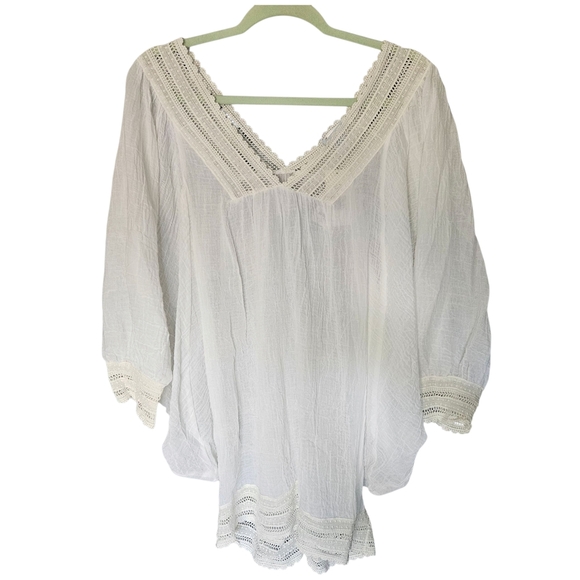 New With Tags Eberjey White Boho V-Neck Bathing Suit Cover Up S/M Semi Sheer - Picture 1 of 9